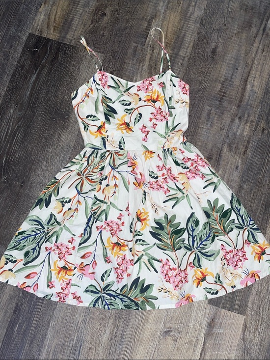 H&M Dresses & Skirts - H&M White Floral Spaghetti-Strap Mini Dress with Green & Yellow Print